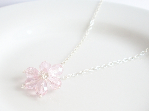 Pink Crystal Flower Pendant (Silver Plated)