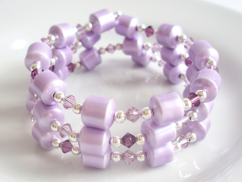 Lilac Magnetic Hematite Wrap Bracelet with Light Amethyst & Amethyst Swarovski Crystals ~ February Birthstone (Silver Plated)