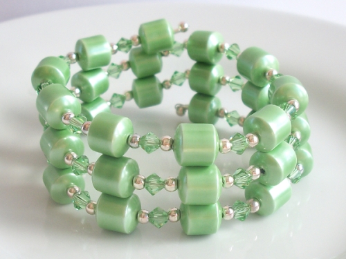 Green Magnetic Hematite Wrap Bracelet with Peridot Swarovski Crystals ~ August Birthstone (Silver Plated)