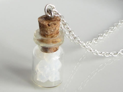 White Opal Swarovski Crystal Bottle Pendant